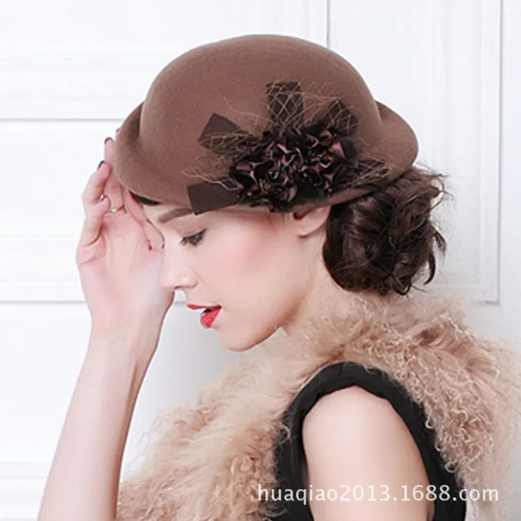 

Novel unique tide beret hat female qiu dong season wool hat flower hair band edge of England a flight attendanthigh quality and