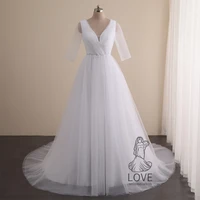 welinsha v neck half sleeve white bridal gowns sequin lace womens dress 2022 for marriage a line wedding dresses robe de mari%c3%a9e