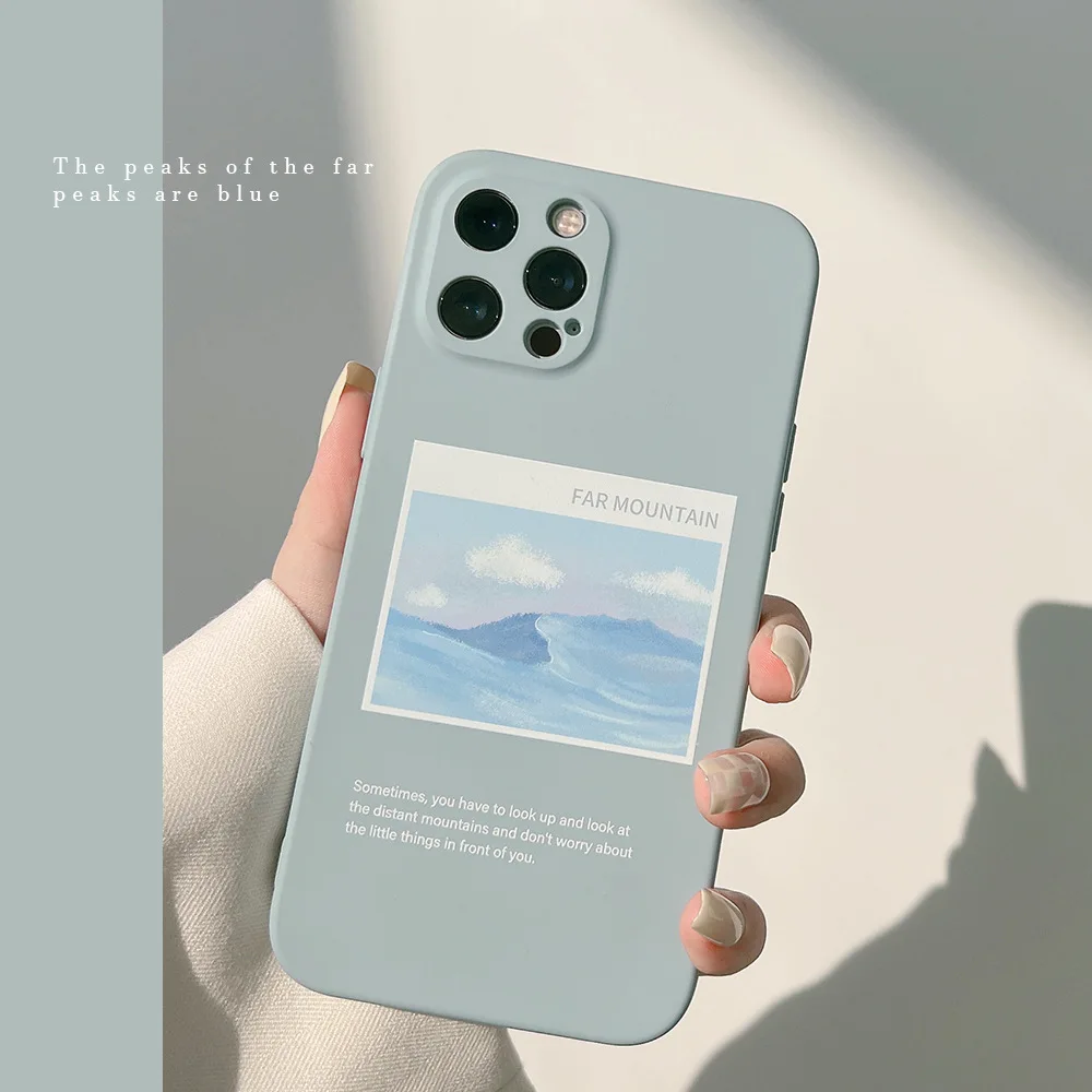 

Simple Liquid Silicone Oil Painting Phone Case for IPhone 14 13 12 11 Pro Mini XS Max 8 7 Plus X XR Shockproof Soft Cover