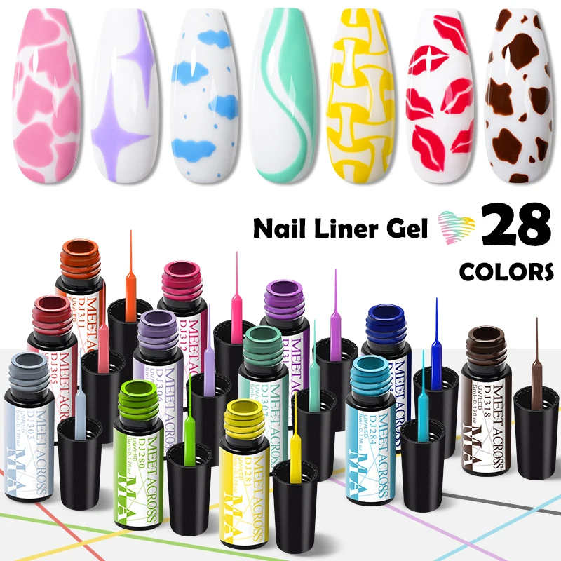 

MEET ACROSS 5ml Nail Gel Polish 28 Colors Nail Art Line Polish Gel For UV/LED Paint Nails Pulling Line Silk Drawing Decoration