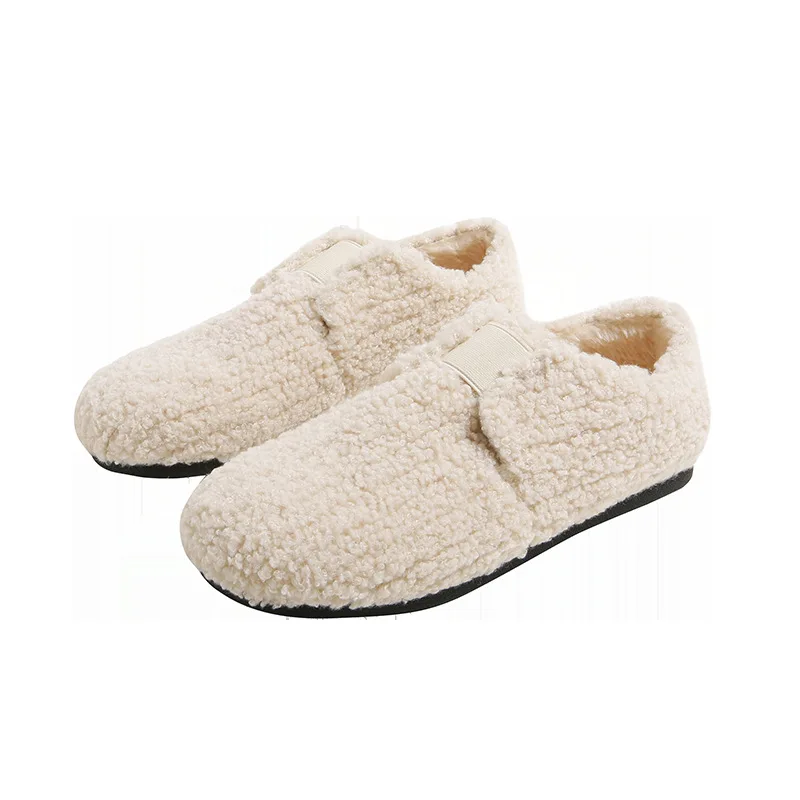 Winter Girls White Wool Moccasins Women Comfy Lambswool Flats Fleeces Loafers Femme Plush Warm Fur Boots Elastic Slip On Shoes