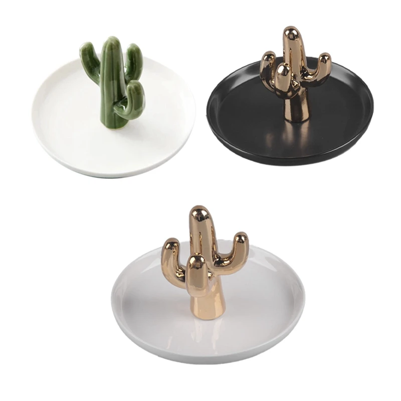 

Nordic Ceramic Jewelry Tray Organizer Necklace Ring Display Plate Creative Decorative Crafts Cactus Desktop Storage Dish