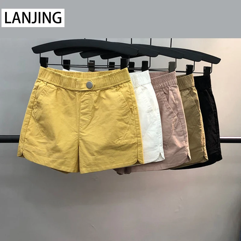 Elastic waist casual shorts women's 2021 summer new Korean loose and thin loose candy-colored wide-leg pants hot pants