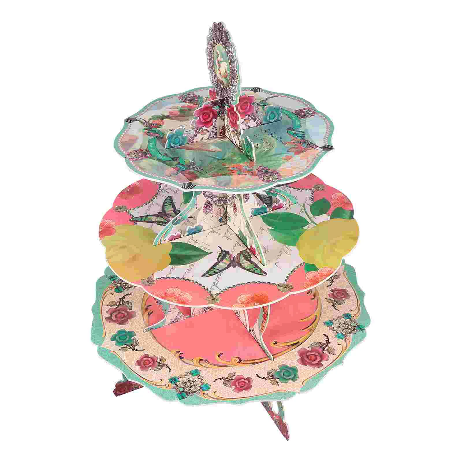 3pcs 3-layer Cupcake Stands Round Paper Cake Display Racks Dessert |