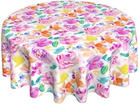 purple rose pink rose round tableclothstain wrinkle resistant washable polyester 60 inch table cloth for dining table