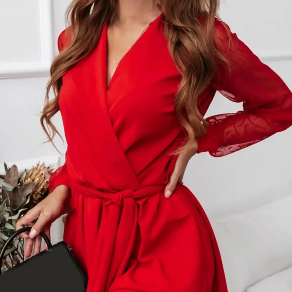 

Кружевные Прошитые платья с глубоким V-образным вырезом и завязкой на талии, женские платья с плотной талией для праздника