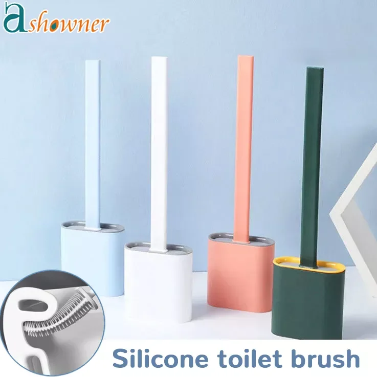 

NEW IN Toilet Brush Silicone Wc Cleaner Toilet Brush No Dead Toilet Cleaning Brush Flat Head Flexible Soft Bristles Brush With H