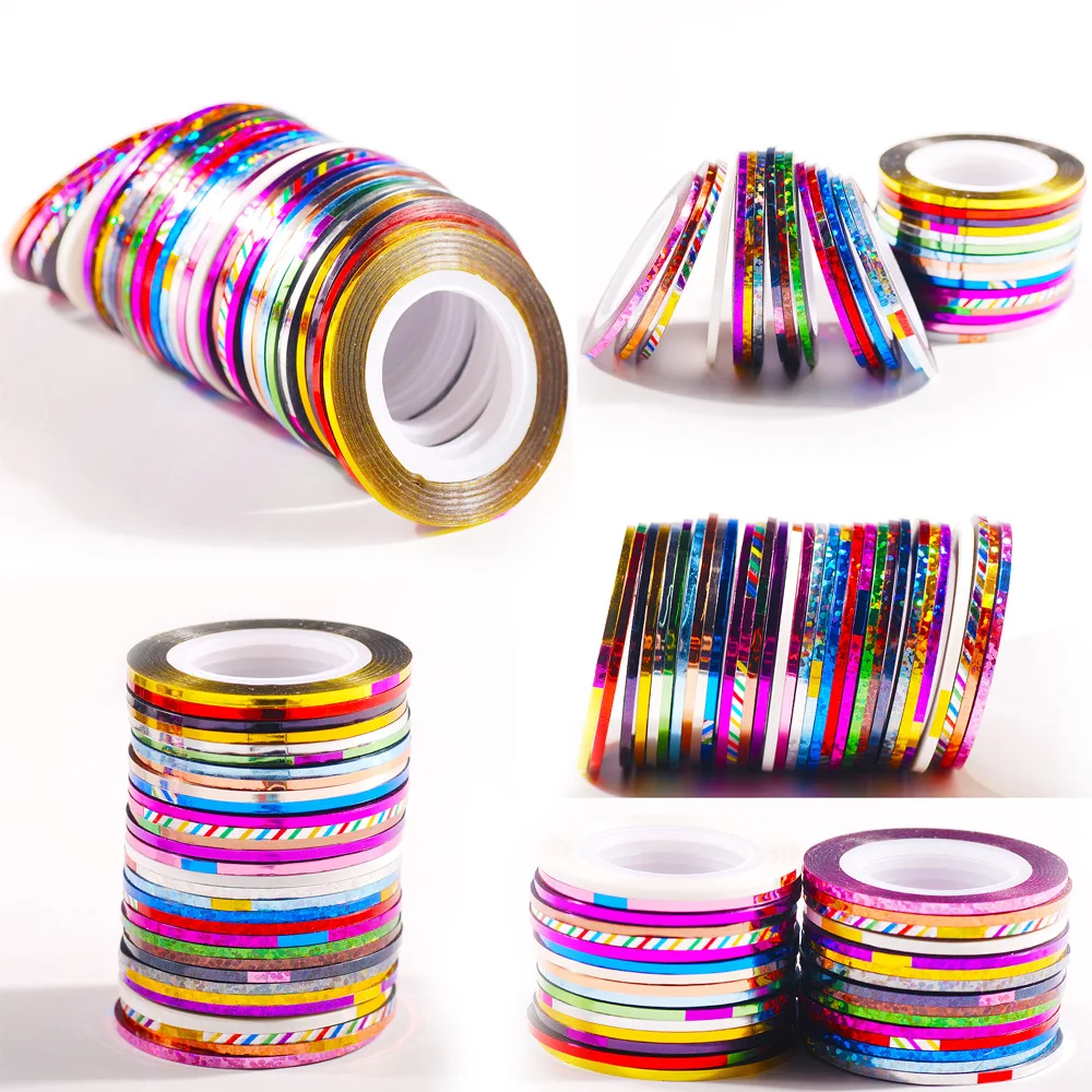

Блестящие лазерные лучи с клейкой лентой для дизайна ногтей, 1 мм, 10 рулонов/упаковка