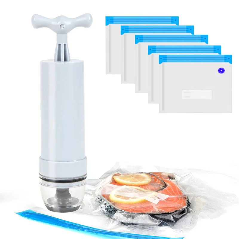 

Reusable Vacuum Food Sealer Storage Zipper Bags Set Manual Handheld Vacuum Sealer Pump Sous Vide Bags USB Rechargeable BPA Free