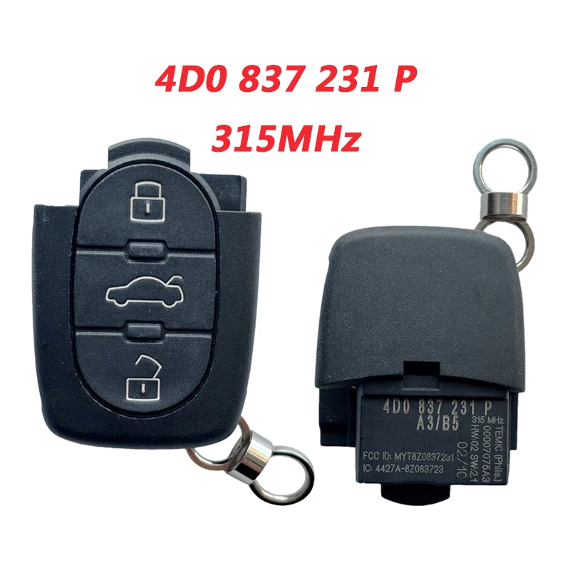 Основной дистанционный ключ AK008005 4D0837231P для Audi A3/B5 3 + 1 Кнопка 315 МГц идентификатор