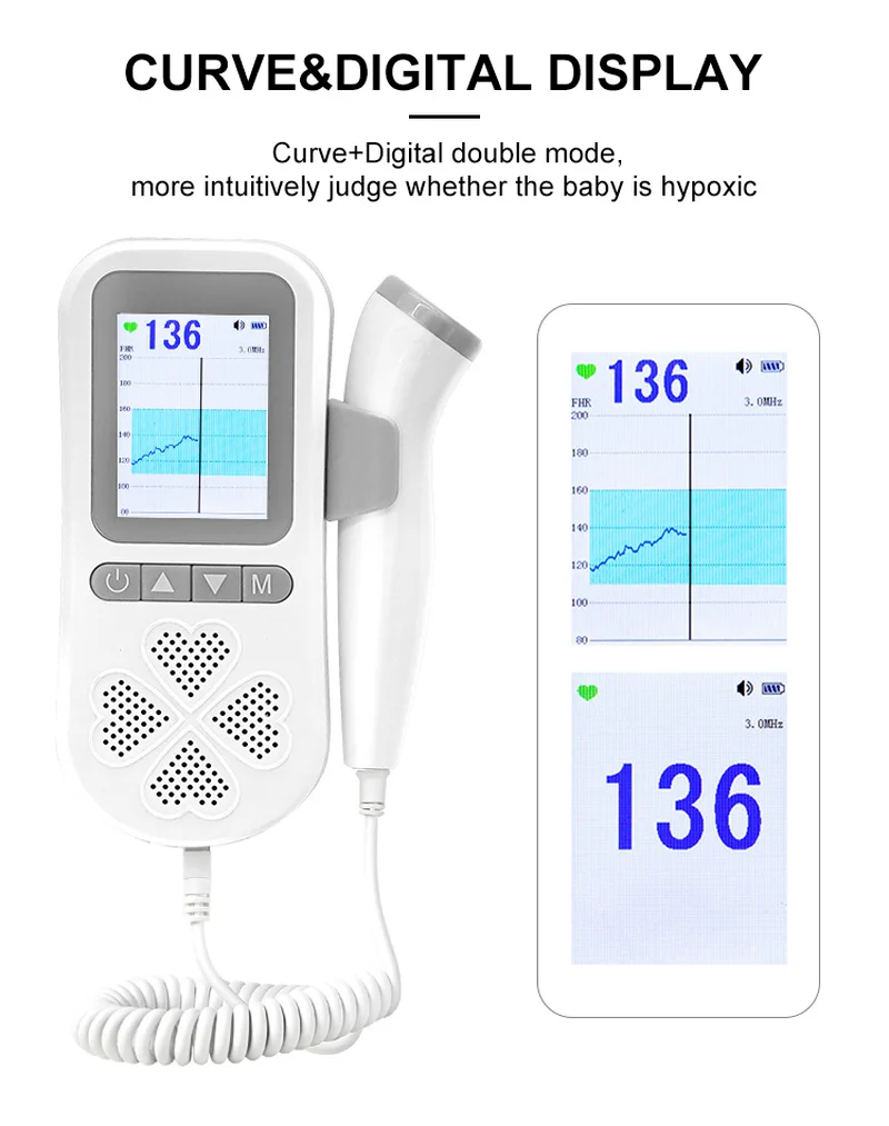2022 New Upgrade Dual Mode Digital Curve 3.0MHz Ultrasound Fetal Doppler Baby Heart Beat Pregnant Infant Rate Monitor |