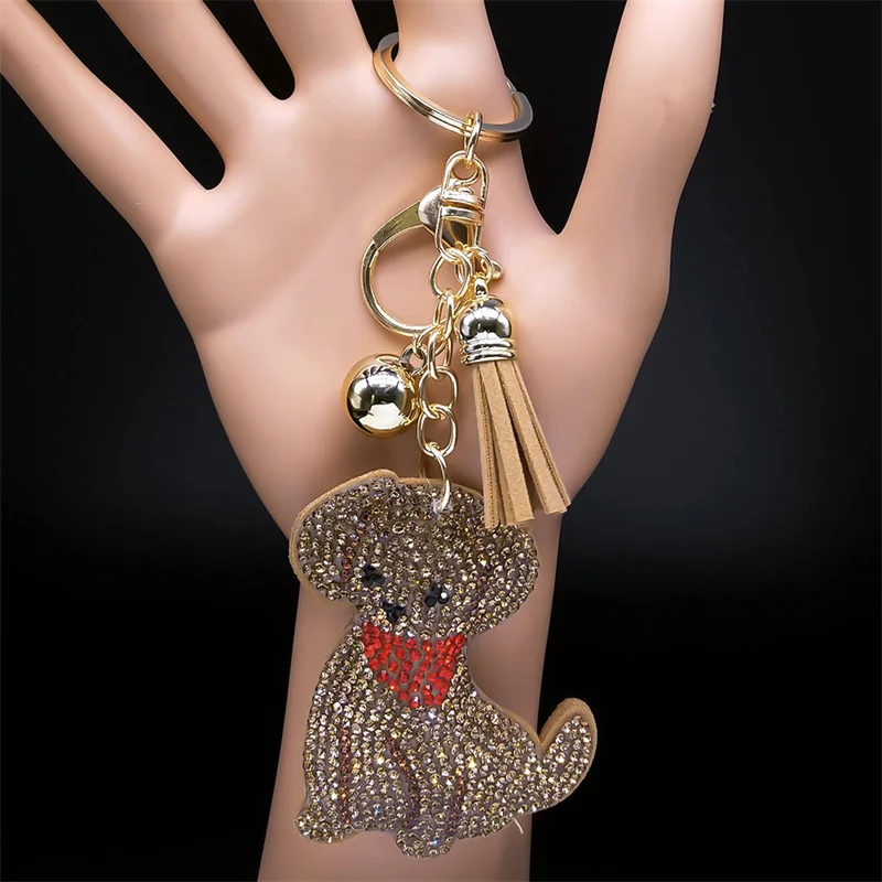 

Cute Dog Keyring Holder for Women Men Alloy Gold Color Animal Pet Lover Handbag Purse Key Chain Bag Accessories Jewelry K8724S01