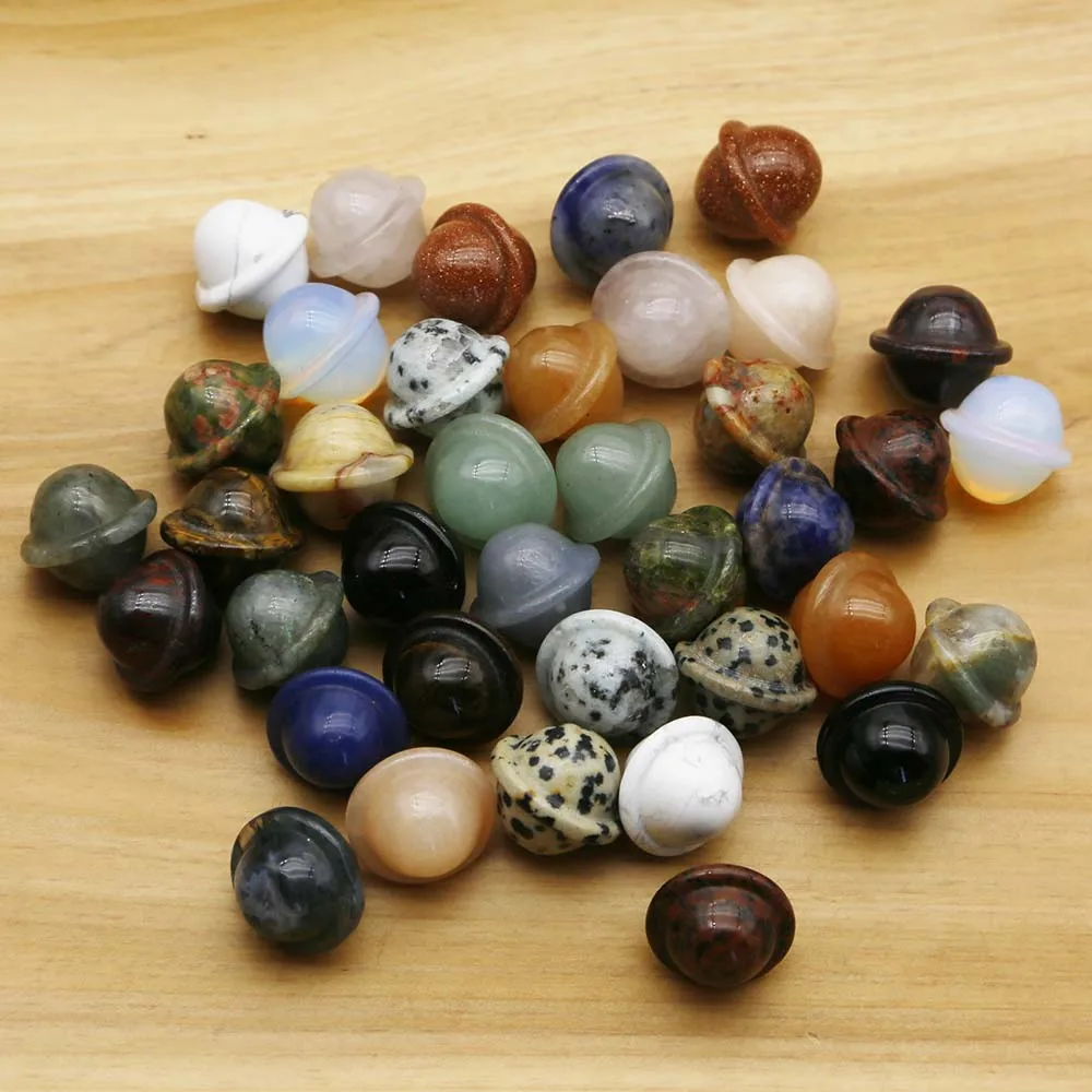 Natural Semi Precious Stone Crystal Agate Mini Spaceship Planet Hand Play Pieces Fashion Jewelry Gift Accessories Wholesale12Pcs
