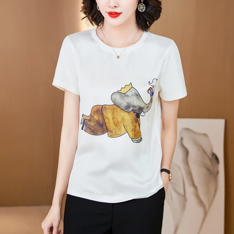 

Футболка женская базовая с круглым вырезом, повседневная элегантная рубашка с принтом, топ с коротким рукавом, весна-лето