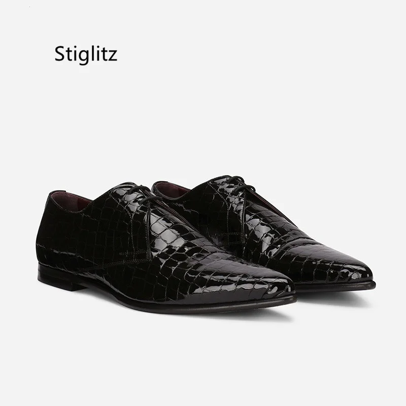 Business Work Office Lace-Up Dress Shoes for Men Oxford Shoes Snake Skin Prints Classic Style Black Leather Shoes Spring Autumn