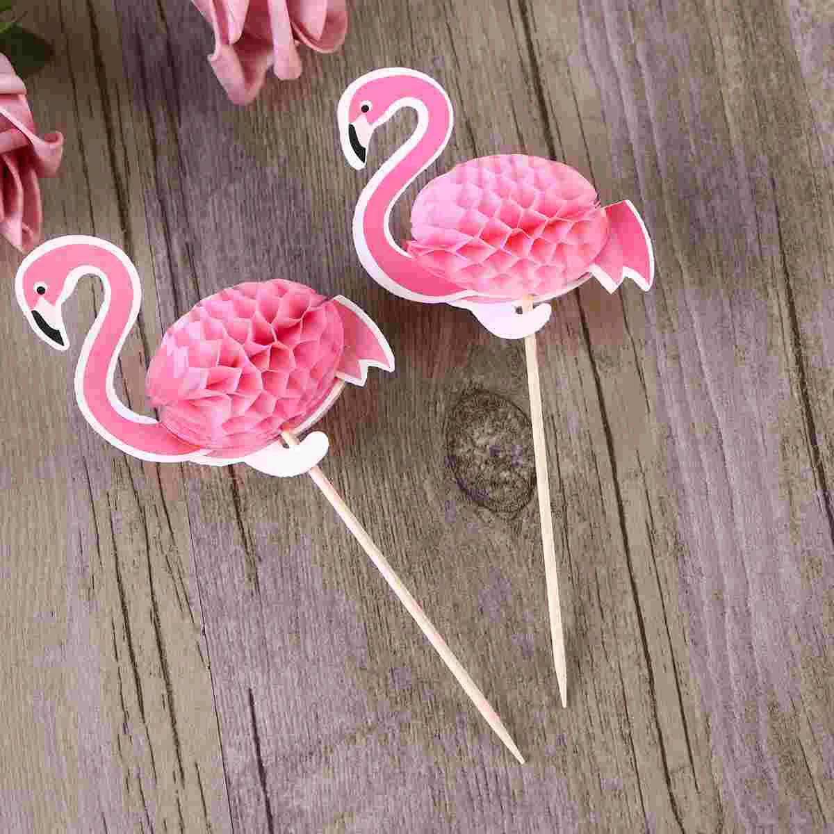 

10pcs Hawaii 3D Flamingo Cake Picks Cake Decoration for Tropical Summer Hawaii Party