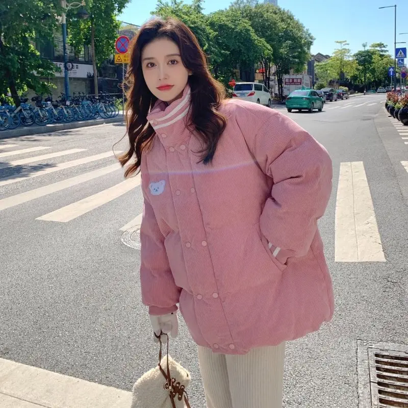 Corduroy Winter Coat Women Puffer Jacket Winter New Korean Style Long Ladies Over-the-knee Cotton Padded Jacket Keep Warm