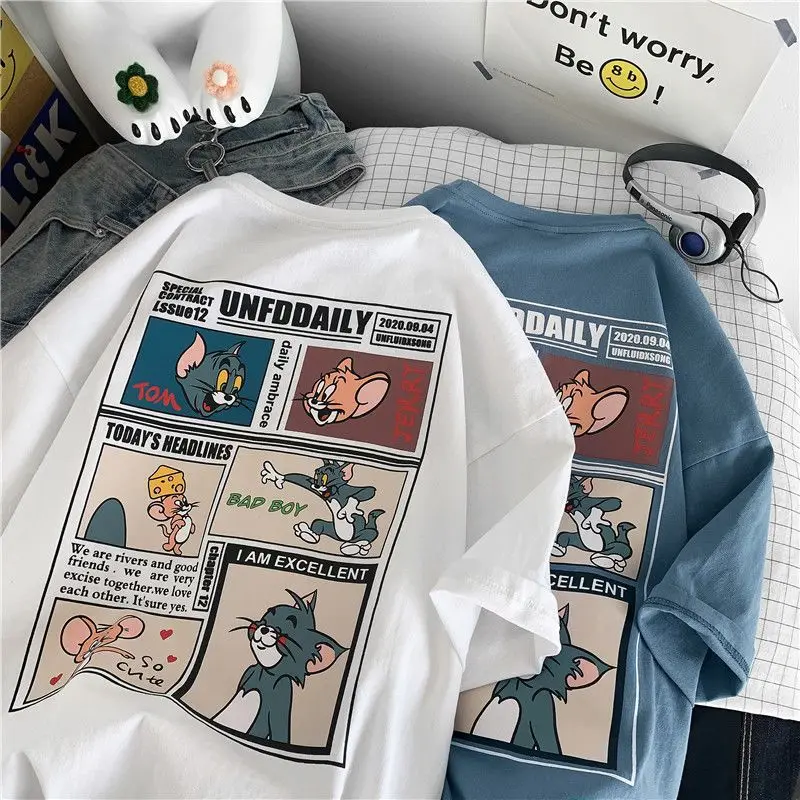 

Summer New Cotton Short Sleeve T-shirt Couples American Anime Cartoon Anime Print Versatile Loose Short Sleeve ins Top