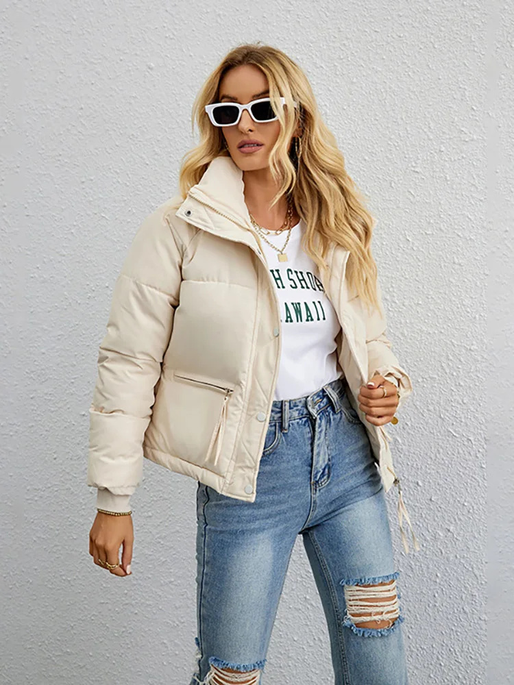 Vielleicht 2023 New Thick Cotton Padded Winter Puffer Jacket Women Stand Collar Short Parkas Zipper Women's Coat Winter Outwear