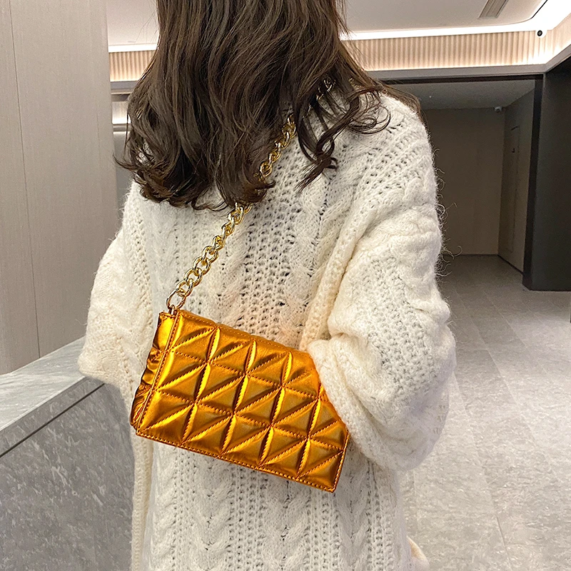 Brand Women's Shoulder Bag 2023 Chain Quilted Shoulder Purse And Handbag Women Clutch Bag Bright Pattent Leather Ladies Hand Bag