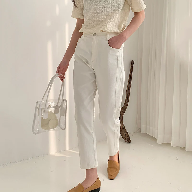 

Новинка 2022, летние белые джинсы Lucyever для женщин, повседневные мешковатые хлопковые джинсовые брюки-султанки, женские корейские джинсы с высокой талией в уличном стиле