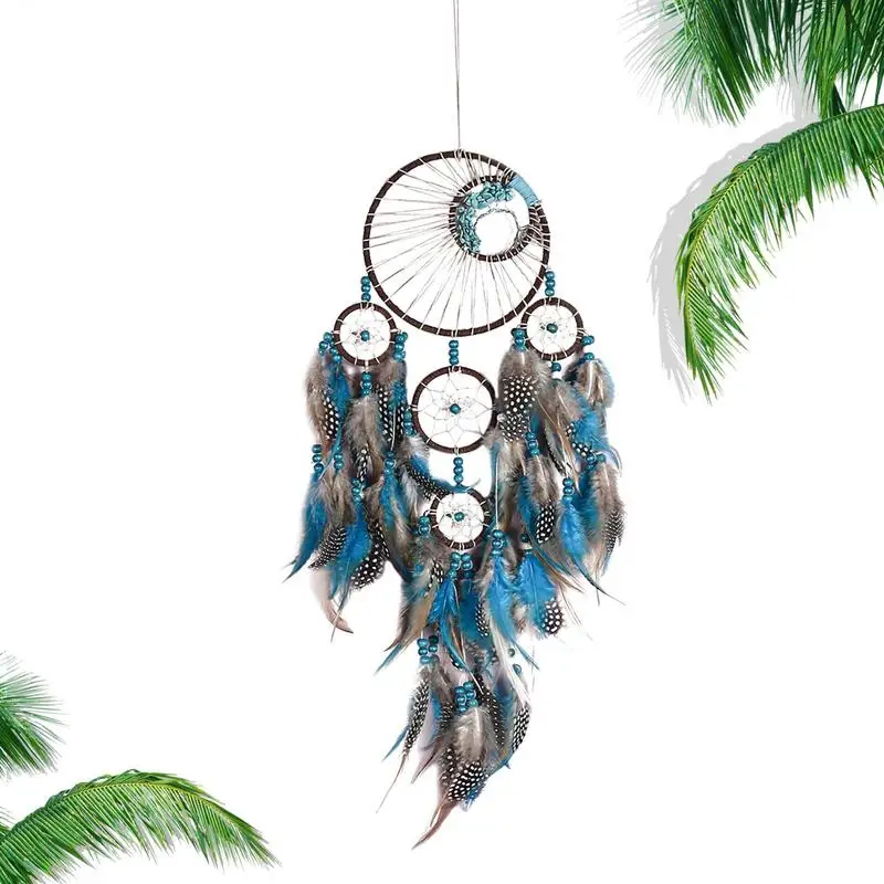

Dream Catchers Turquoise Boho Traditional Circular Net With Turquoise Feather Hand Woven Blessing Gift Life Tree Dreamcatcher