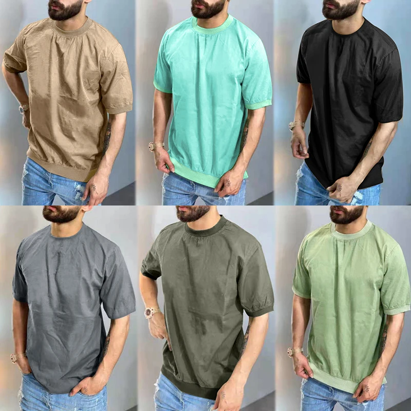 

2022 summer fashion new men's solid color T-shirt men's casual basic bottoming shirt men's slim top short sleeve