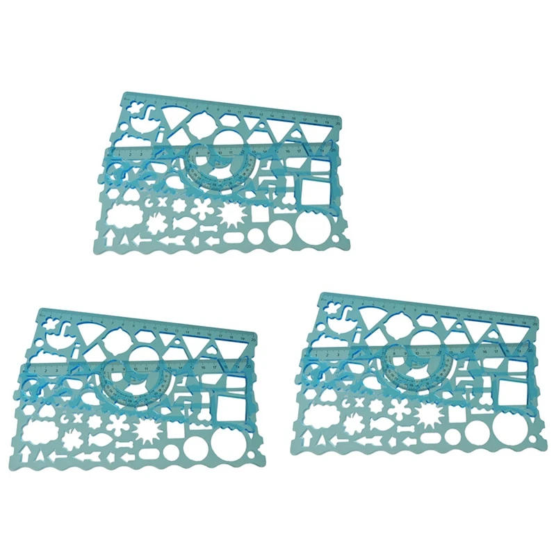 

6 Pcs Color:Green,Orange,Red,Blue(Send Randomly) Plastic Hollow Students Geometric Template Student Ruler Set