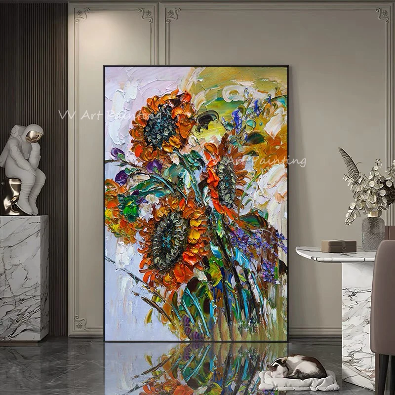 

Colorful flower thick knife art scenery artwork on Canvas Handpainted oil Painting Art Wall Pictures For Living Room Home Decor