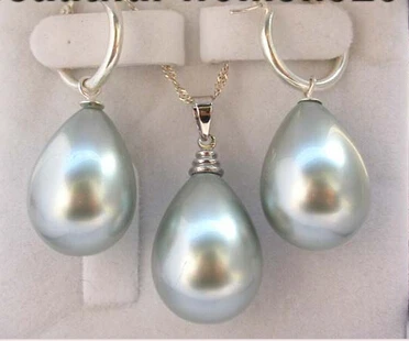 

WOW 12-16mm gray shell pearl drip earring 925sliver necklace AAA style Fine Noble real Natural