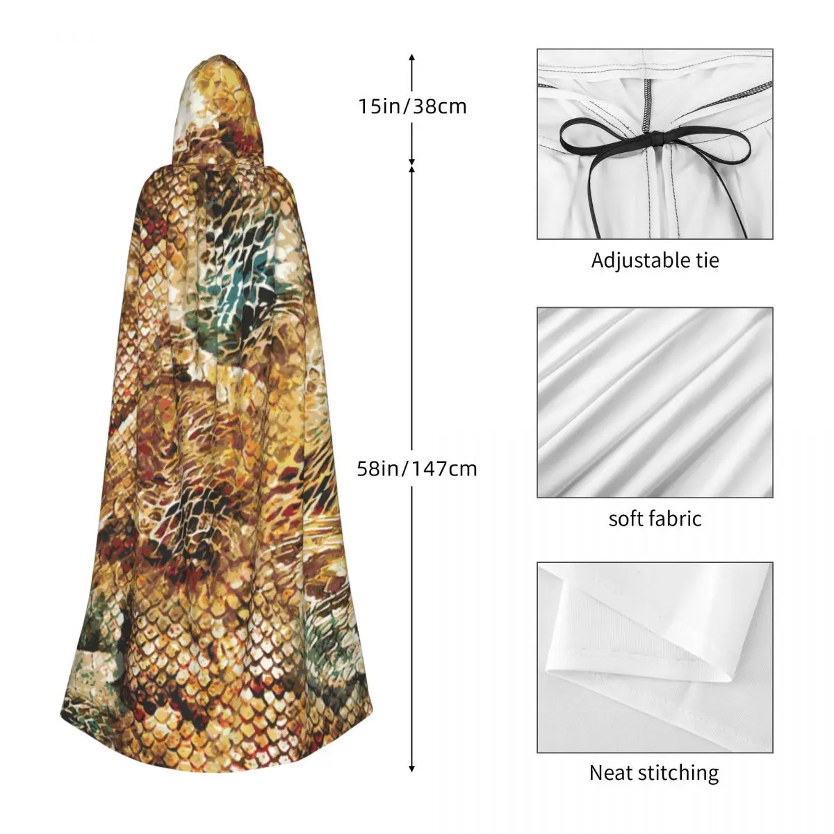 Накидка змеиная кожа для взрослых на Хэллоуин с капюшоном средневековый костюм