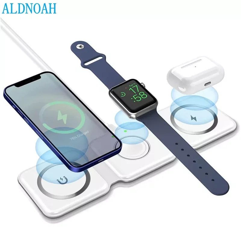 

Magnetic 3 in 1 Fast Wireless Charger 15W Foldable Charging Station for iPhone 13 12 Pro Max Mini iWatch 7 6 SE AirPods 2 3 Pro