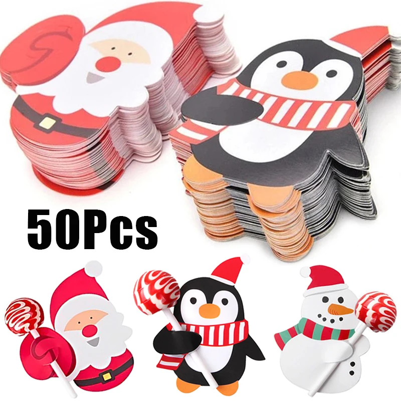 

50/25Pcs Christmas Lollipop Paper Candy Card Decoration Penguin Santa Claus Birthday Party Gift for Kids Christmas Decoration