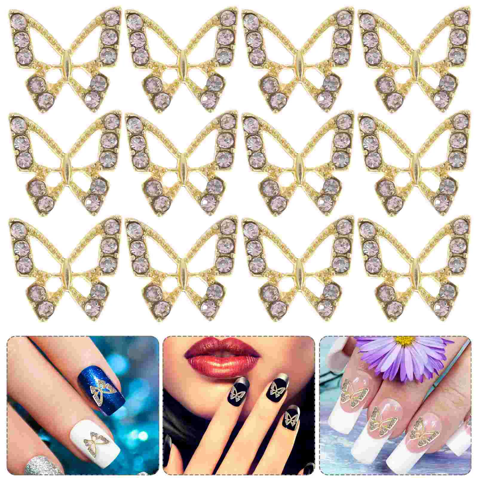 

Nail Nails Butterflies Charms Gold Rhinestones Crystal Diamond Studs Diamonds Charm Manicure Rhinestone Stud Metal Decorative
