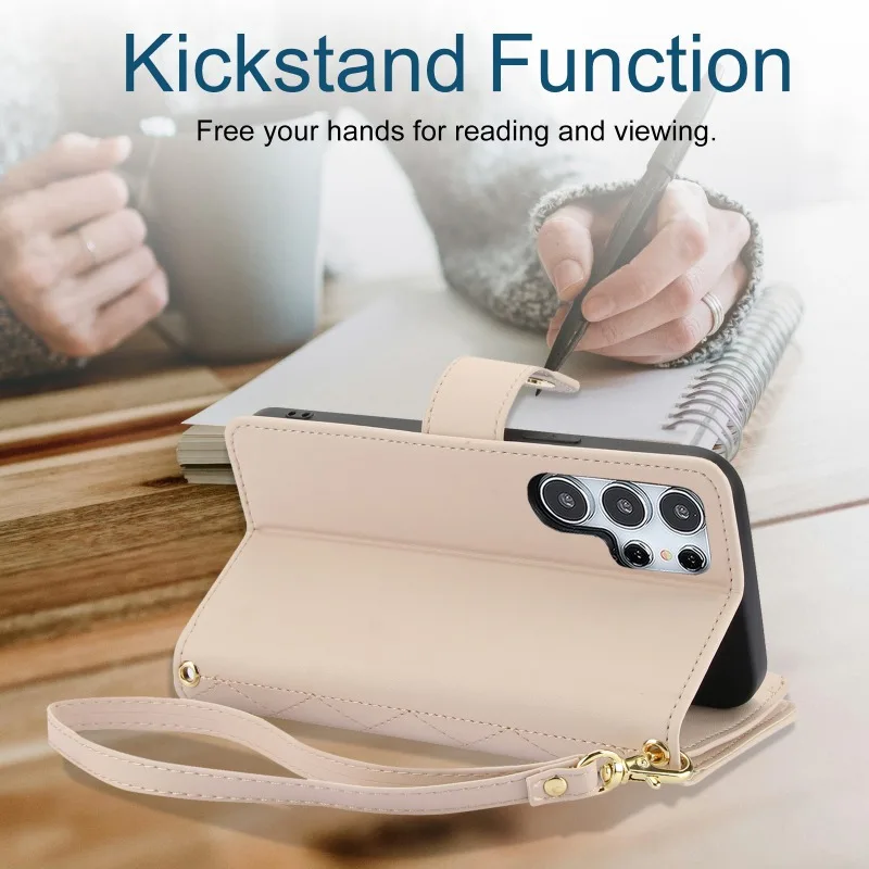 Чехол-кошелек с ремешком на запястье для Samsung Galaxy S23 S21 FE S24 S22 Ultra A14 A24 A25 A05S A05 A15 A35 A55