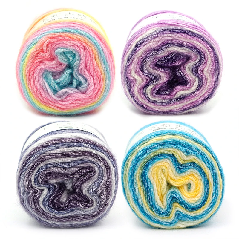 

300g Rainbow Color Hand Knit Cotton Yarn Soft Mohair Hand Knit Warm Sweater Sofa Cushion Scarf DIY Knitting Yarn