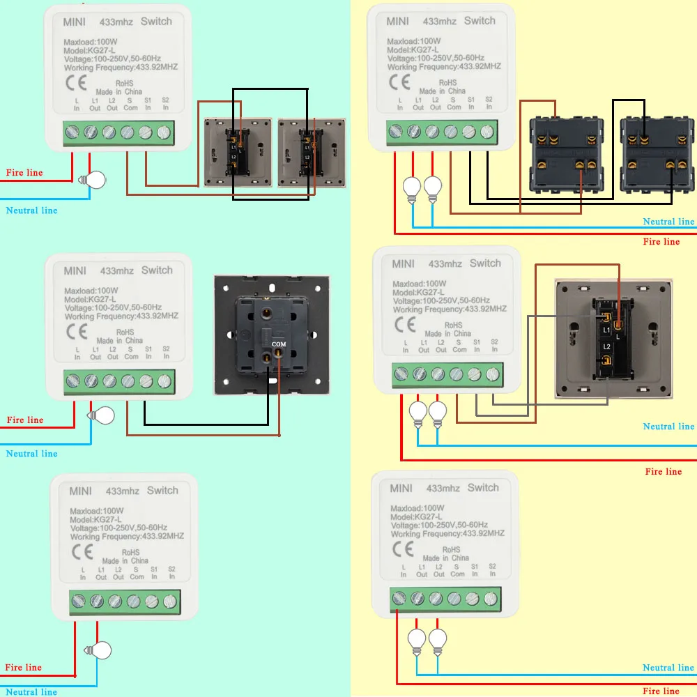 Беспроводной двухсторонний выключатель света без нейтрального Rf 433 МГц