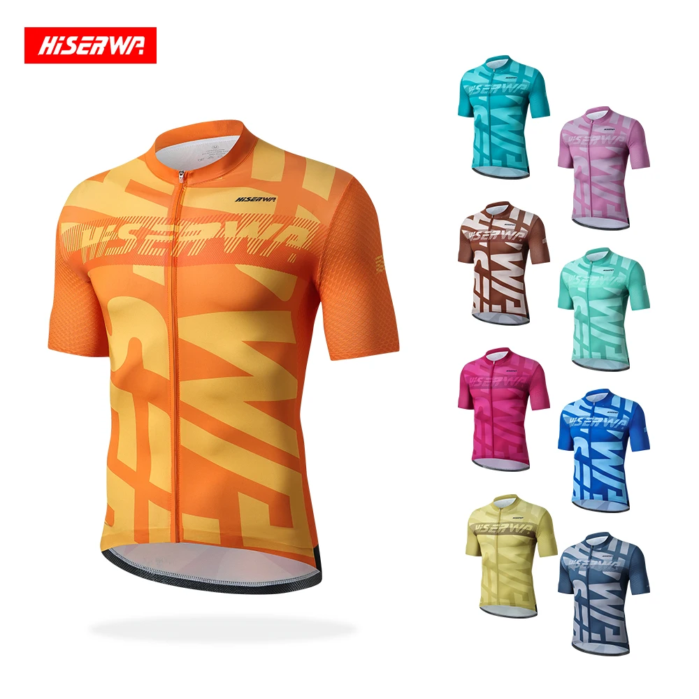 

HISERWA Men Cycling Jersey Short Sleeve Tops Summer Mtb Road Bike Jersey Breathable Pro Team Racing Shirt Bicycle Clothing