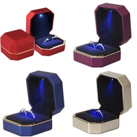 2022 new luxury ring box square velvet wedding ring case jewelry gift box with led light for proposal engagement wedding