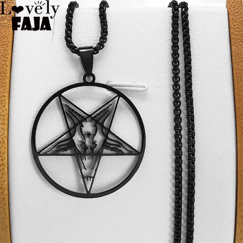 

Large Talisman Baphomet Black Color Stainless Steel Necklace Pendant Goat PIN Jewerly Satanic PIN Lucifer Patch collares N1160S0