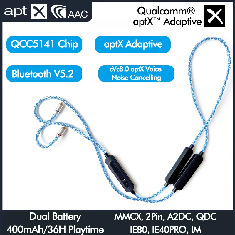 

QCC5141 AptX адаптивный APTX HD AAC SBC Bluetooth 5,2 наушники QDC кабель MIC IE80 A2DC разъем Shure SE535 846 IE40 PRO W40 MLE