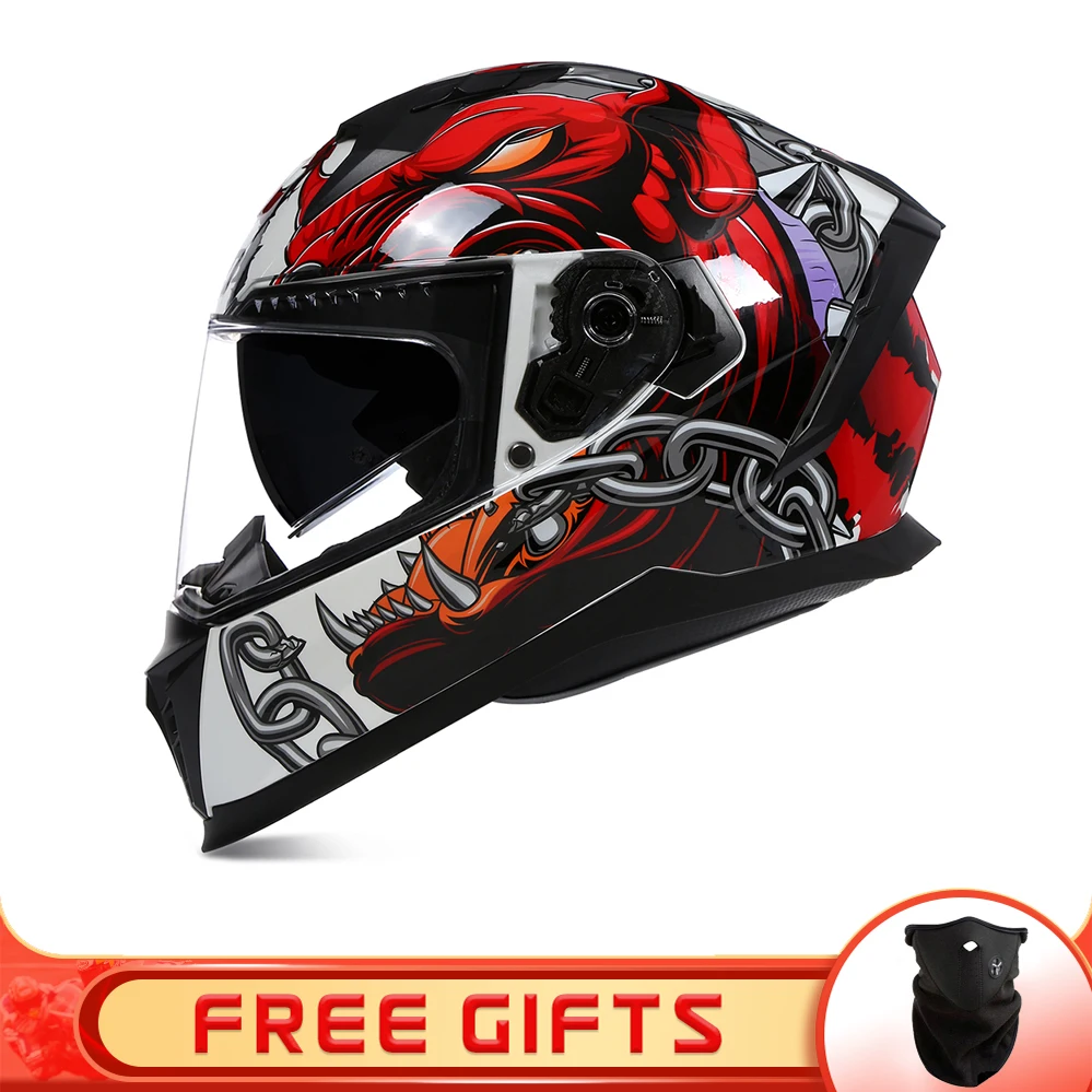 

Personality Beast Motorcycle Helmet Full Face Motocross Racing Casco Kask Moto Capacete Scooter Motobike Casque Dual Lens ECE