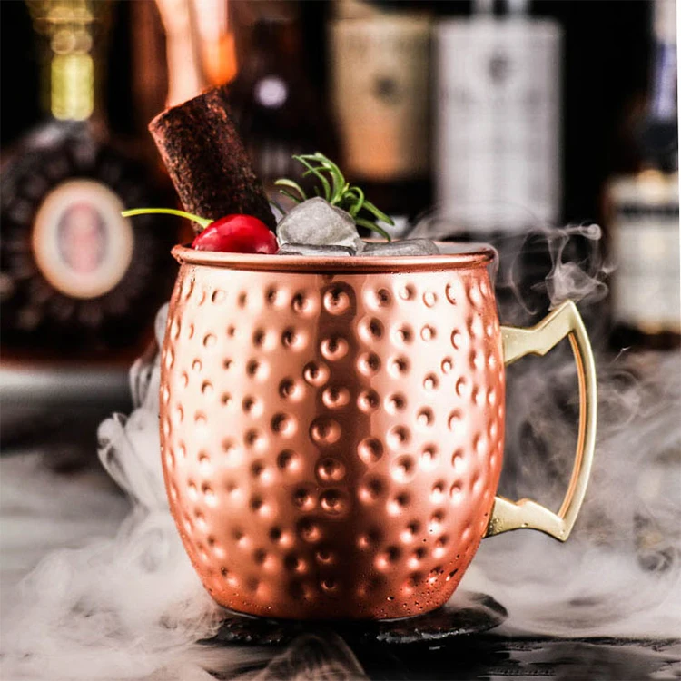 

Hot selling rose gold brass hammered cup stainless steel 304 copper beer Moscow mule mug