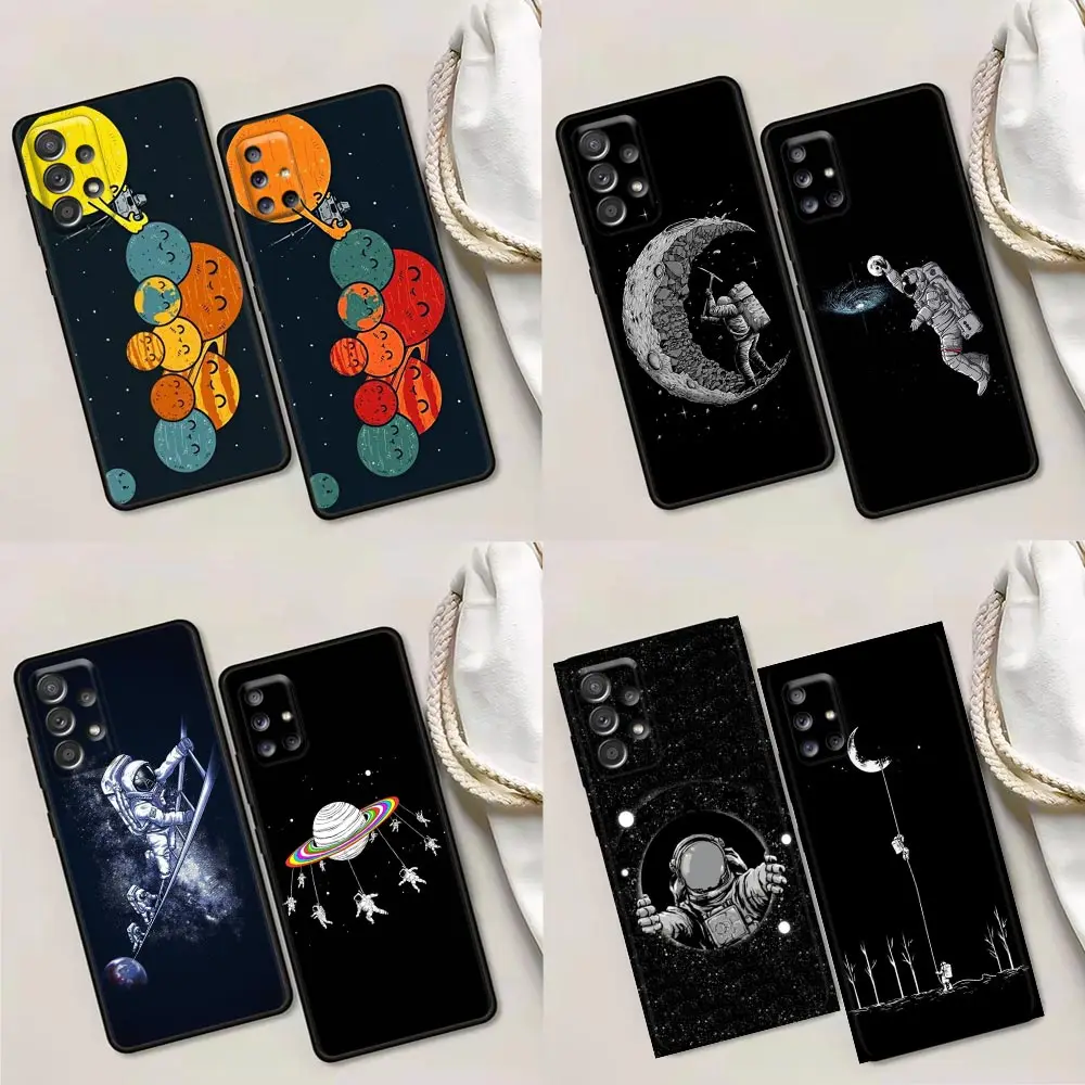 

Phone Case for Samsung A01 A02 A03s A11 A12 A21s A32 A41 A72 A52s 5G A91 A91s Soft Case Cartoon Funny Spaceman