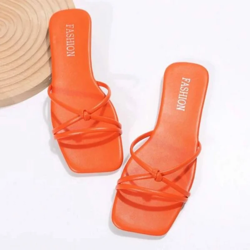 Women Knot Decor Multi Strap Flats Sandals Vacation Summer No-slip Outdoor Fashion Office-Ladies Slides Funky Casual Beach Shoes