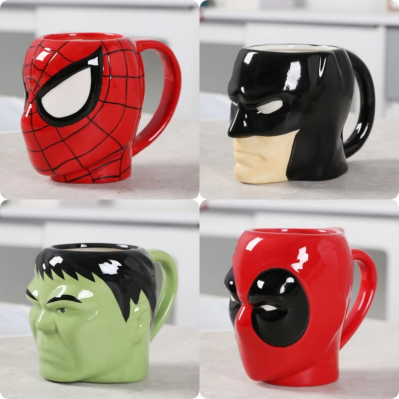 Крутая керамическая чашка в стиле аниме Человек-паук и Бэтмен форма головы