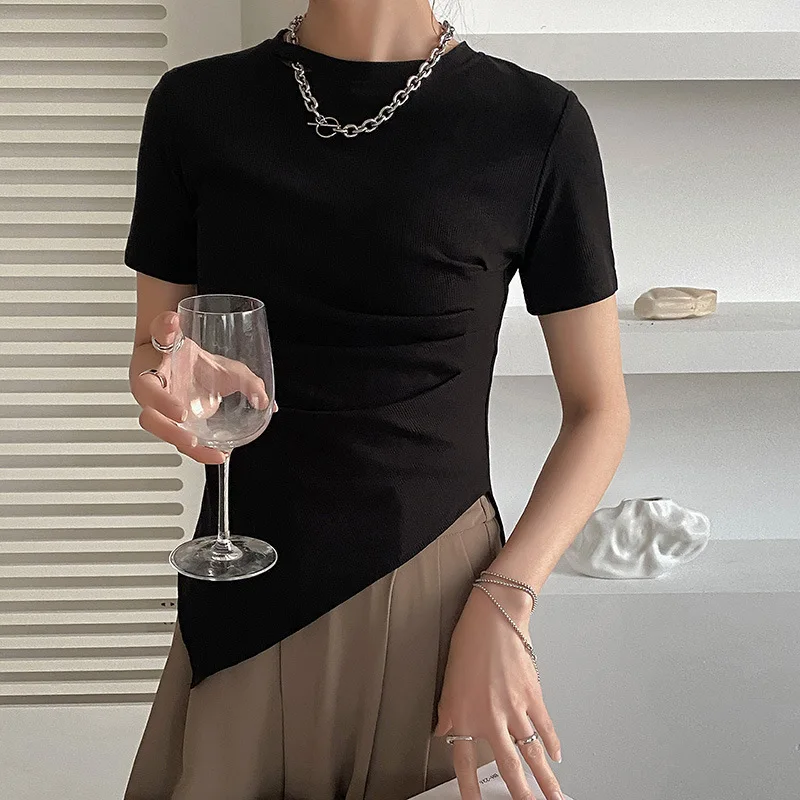 

Summer round neck short sleeve casual solid color T-shirt grey