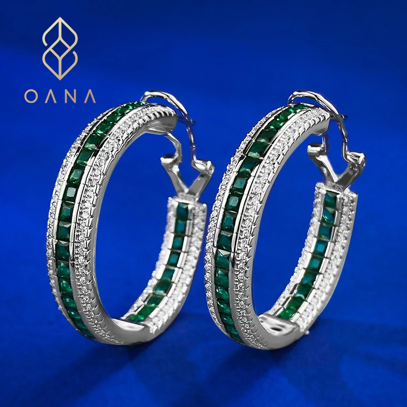 

OANA 925 Silver Inlaid Emerald Ladies Earrings Ring Simple Fashion Temperament Jewelry Free Shipping