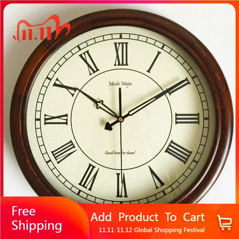 

Большие роскошные настенные часы в стиле ретро, бесшумные настенные часы из массива дерева, домашний декор, современные часы в американском стиле для загородной гостиной, подарок