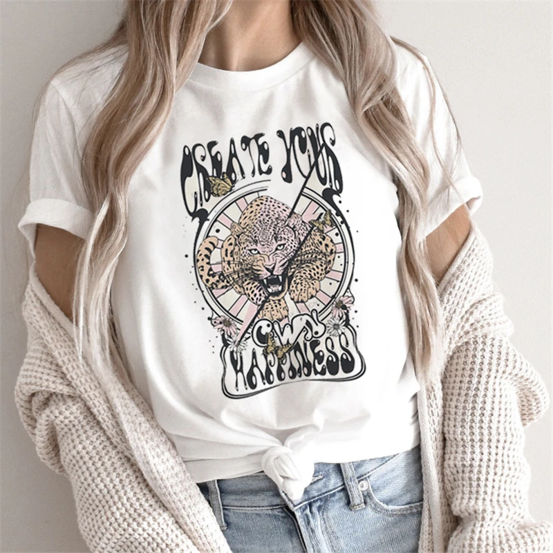 Футболка женская с принтом тигра и надписью, свободная белая Повседневная рубашка в стиле Харадзюку, с коротким рукавом и круглым вырезом, хороший подарок на Рождество Футболка женская с принтом тигра и надписью, свободная белая Повседневная рубашка в стиле Харадзюку, с коротким рукавом и круглым вырезом, хороший подарок на Рождество